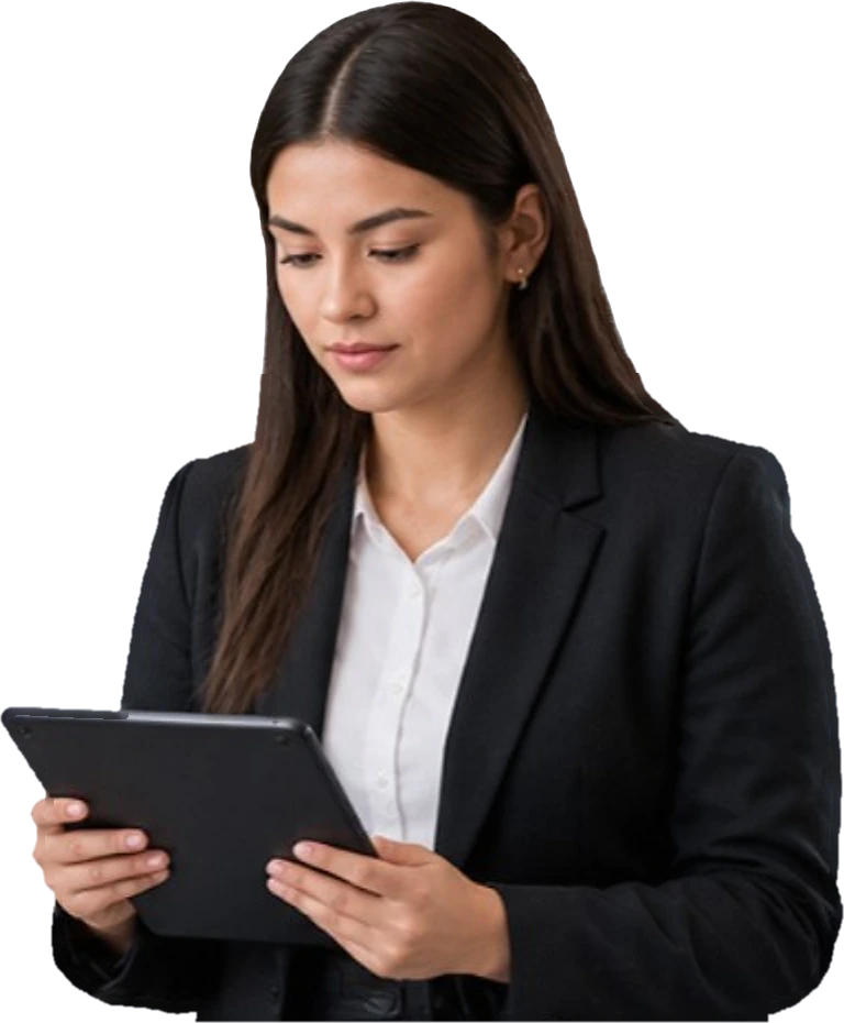 Profesional de recursos humanos revisando resultados en una tablet